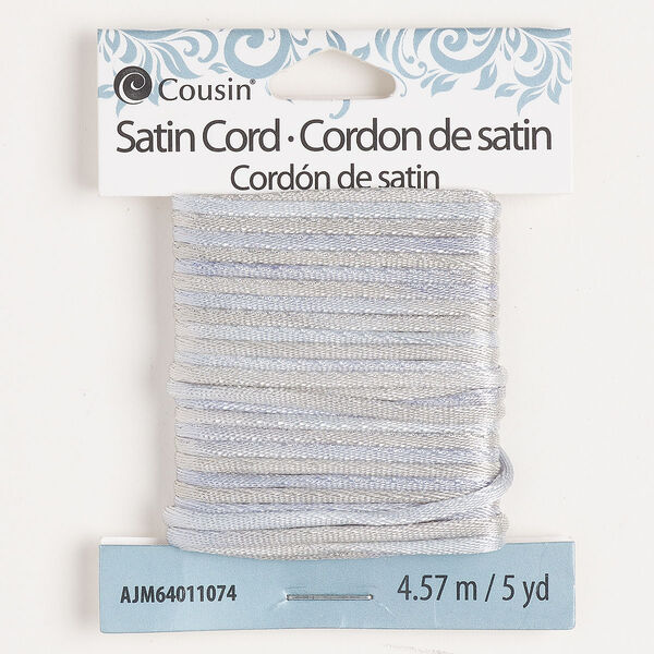 Cord, satin, grey and blue, 2mm round. Sold per 5 yard section. image number 0