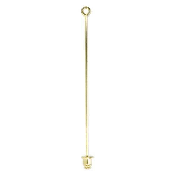 Stick pin, gold-plated brass, 2-1/2 inches with loop and open-ended clutch, 18 gauge. Sold per pkg of 10. image number 0