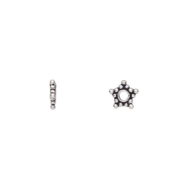 Bead, antiqued sterling silver, 7x1mm beaded star rondelle. Sold per pkg of 24. image number 0