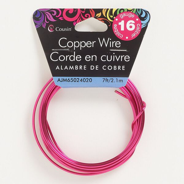 Wire, anodized copper, magenta, round, 16 gauge. Sold per pkg of 7 feet. image number 0