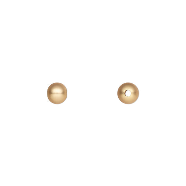 Bead, gold-plated brass with satin finish, 5mm round. Sold per pkg of 100. image number 0