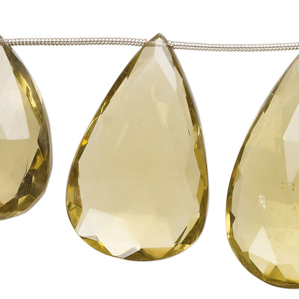 Golden quartz 1pkg10, hand-cut top-drilled faceted puffed teardrop bead 22x16mm-38x21mm image number 0