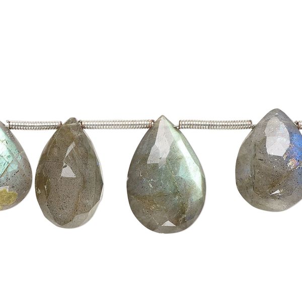 Labradorite 1pkg13, hand-cut top-drilled faceted puffed teardrop bead natural 12x9mm-20x12mm image number 0