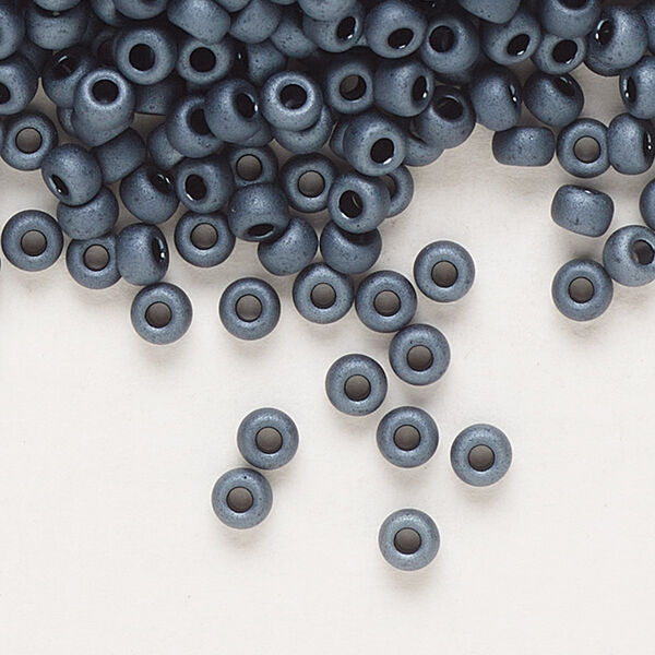 Seed bead, Miyuki, glass, pkg/250g, #8 rocaille, opaque matte gunmetal, (RR-2001). image number 0