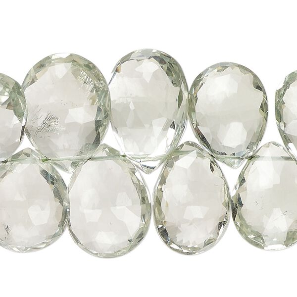 Green quartz 1pkg1, hand-cut top-drilled faceted puffed teardrop bead 8 inch graduated 11x8mm-20x14mm image number 0