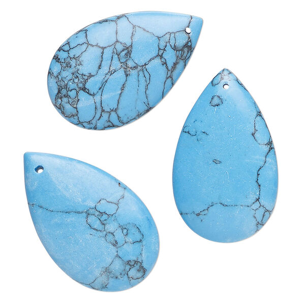 Focal, "turquoise" (resin) (imitation), 25x15-6mm - 30x19mm teardrop. Sold per pkg of 3. image number 0