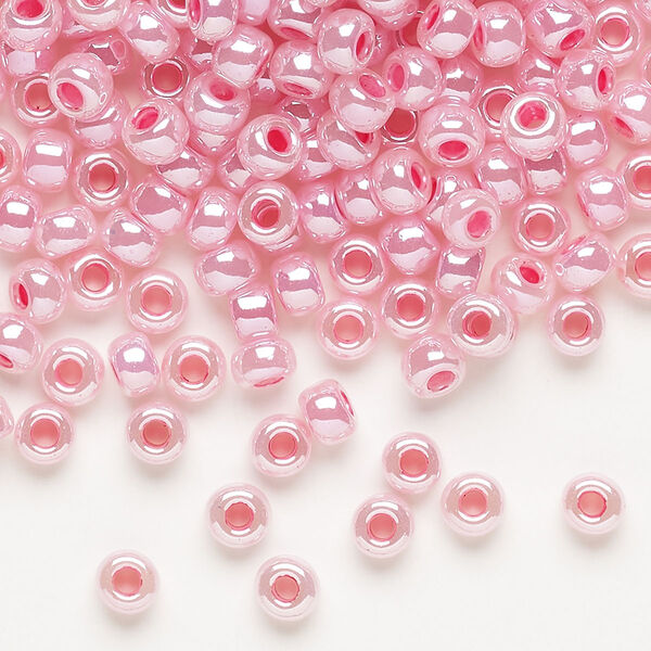 Seed bead, Miyuki, glass, pkg/250g, #6 rocaille, opaque carnation pink luster alabaster (RR-535). image number 0