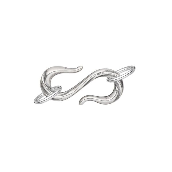 Clasp, JBB Findings, S-hook, antique silver-plated pewter (tin-based alloy), 22x10mm single-sided with line design and (2) 6-8mm jump rings. Sold individually. image number 0
