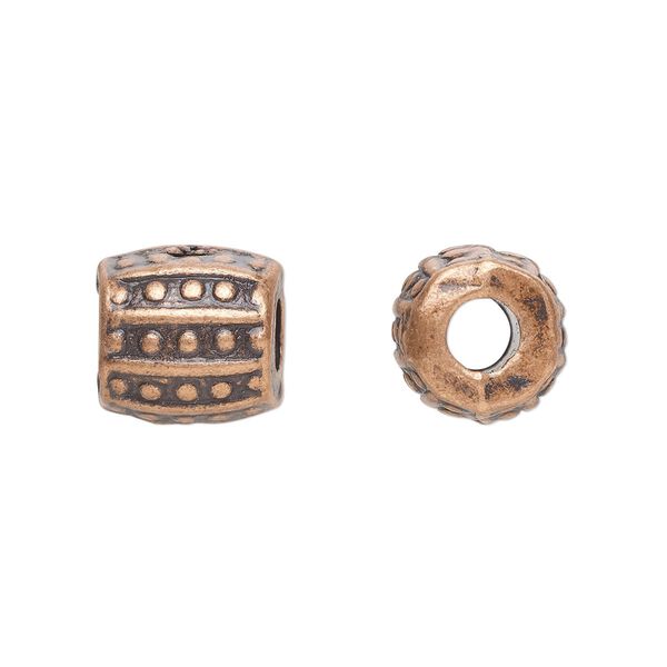 Bead, antique copper-plated "pewter" (zinc-based alloy), 10mm barrel. Sold per pkg of 20. image number 0