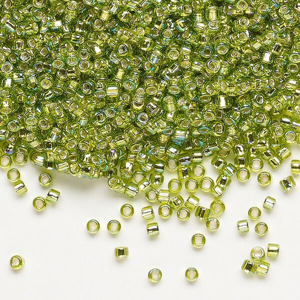 Seed bead, Dyna-Mites™, glass, pkg/1/2kg, #11 round, translucent silver-lined rainbow light green, (78R:SR 11/0 SR). image number 0
