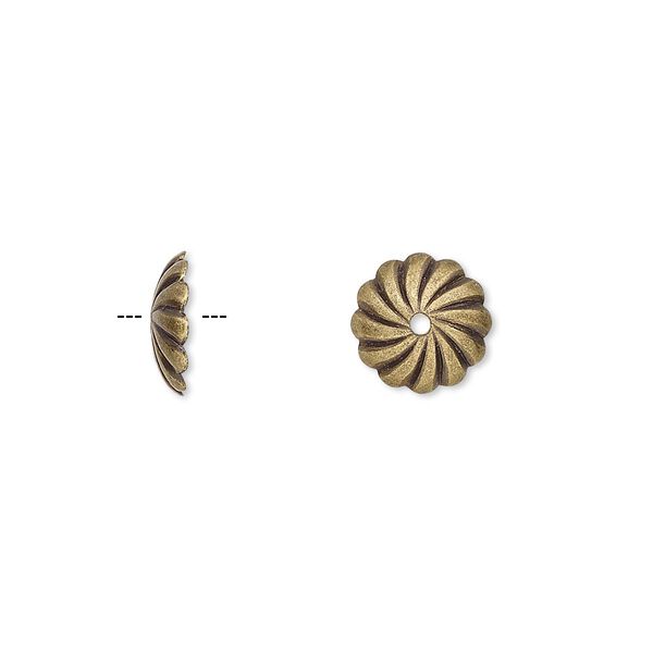 Bead cap, antique gold-plated brass, 10x2.5mm round with swirl design, fits 10mm bead. Sold per pkg of 100. image number 0