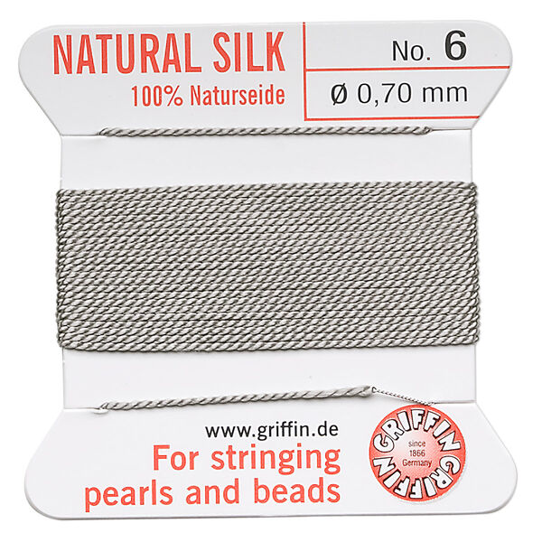 Thread, Griffin, silk, grey, size #6. Sold per 2-meter card (approximately 78 inches). image number 0
