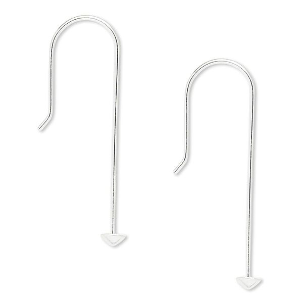 Ear wire fishhook 1pkg2 sterling silver, 34mm / 28mm stack-a-bead shank head pin, 20 gauge 1 pair image number 0