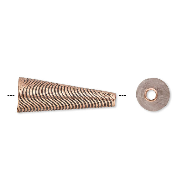 Cone, JBB Findings, antique copper-plated brass, 22.5x8mm with wavy line design, fits 7mm bead. Sold individually. image number 0