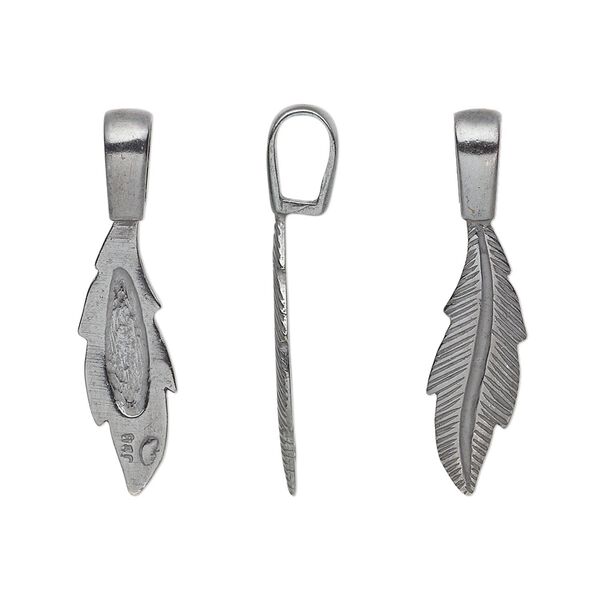 Bail, JBB Findings, glue-on, gunmetal-plated brass, 29x7mm with 20.5x7mm feather flat base. Sold individually. image number 0