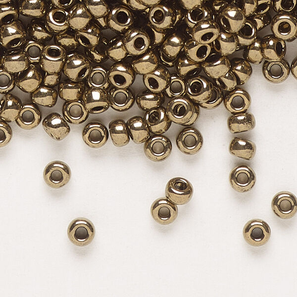 Seed bead, Miyuki, glass, pkg/250g, #8 rocaille, opaque metallic dark bronze, (RR-457). image number 0
