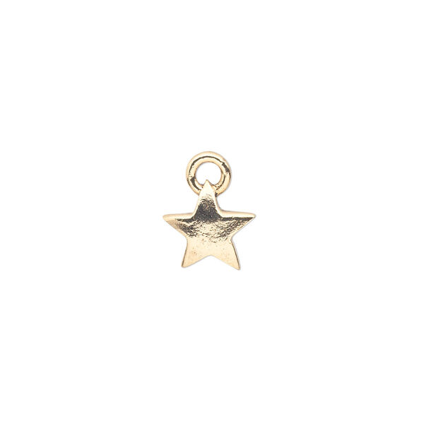 Charm, pewter (tin-based alloy), pkg/1, antique gold plate, 9mm double-sided star. image number 0