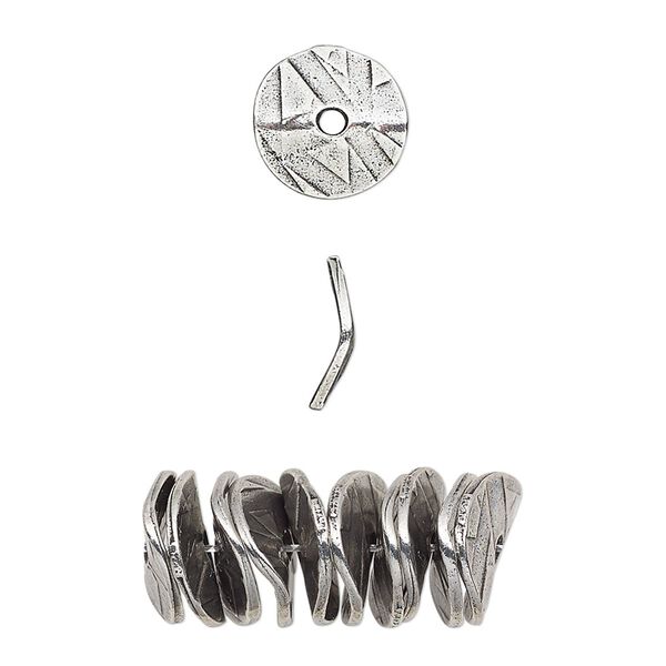 Bead, antiqued pewter (tin-based alloy), 10x2mm textured wavy rondelle with abstract design. Sold per pkg of 20. image number 0