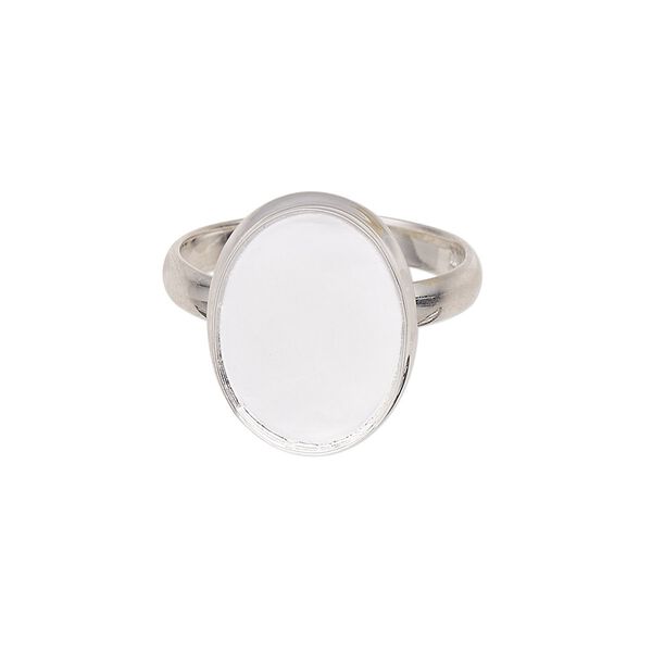 Ring, sterling silver, 3mm wide with smooth rim and 16x12mm oval bezel setting, size 9. Sold individually. image number 0