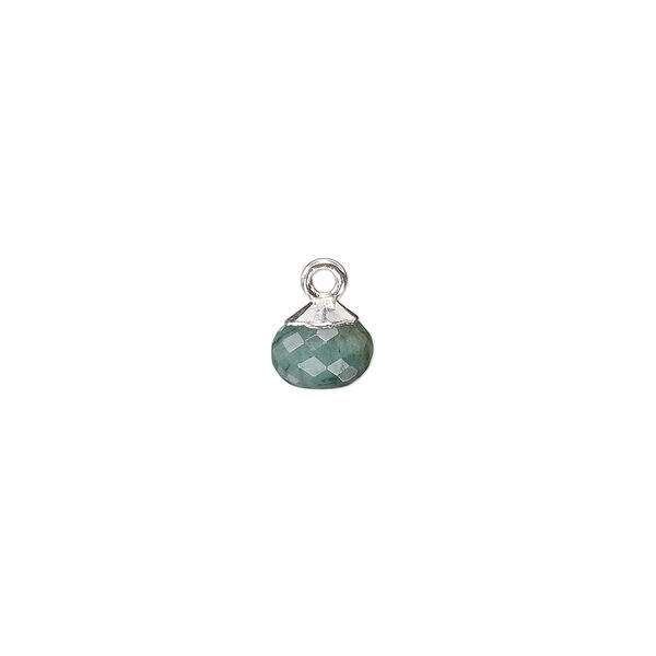 Emerald / copper / sterling silver 1pkg1, silver-plated hand-cut faceted round drop C grade, 7mm image number 0
