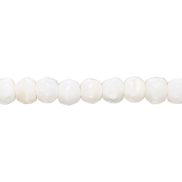 Bead, white opal (natural), 5-7mm hand-cut faceted uneven round, B- grade, Mohs hardness 5 to 6-1/2. Sold per 14-inch strand, approximately 65 beads. image number 0