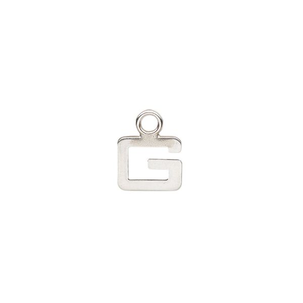 Charm, sterling silver, 9x8mm single-sided modern square alphabet letter G. Sold individually. image number 0