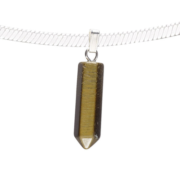 Tigereye / "pewter" (zinc-based alloy) 1pkg1, silver-plated point pendant natural 21x6mm image number 0