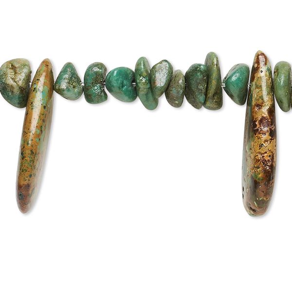 Bead, turquoise (dyed / stabilized), blue and brown, medium chip and 16x9mm-28x19mm top-drilled puffed teardrop, Mohs hardness 5 to 6. Sold per 15-1/2" to 16" strand. image number 0