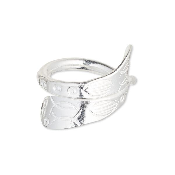 Ring, silver-plated copper, 12.5mm wide with Christian fish design, size 7-1/2. Sold individually. image number 0