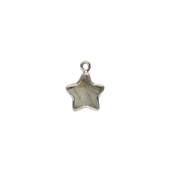 Drop sterling silver labradorite 1pk 10mm hand-cut flat double-sided star, natural image number 0