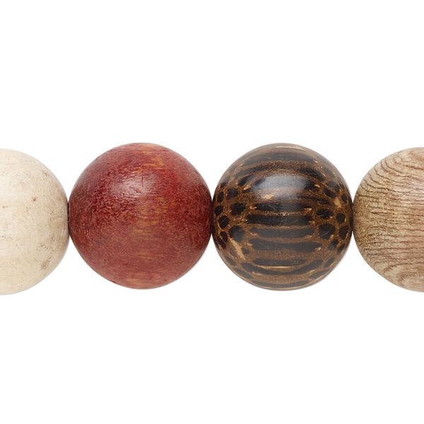 Bead, wood (natural/bleached/dyed), pkg/8 inches, mixed colors, 15mm round. image number 0