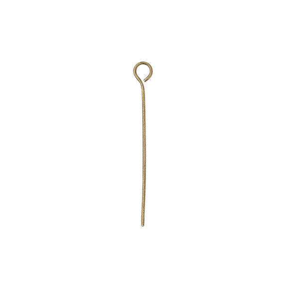 Eye pin, antique gold-plated brass, 1 inch, 24 gauge. Sold per pkg of 100. image number 0