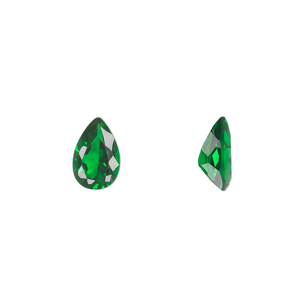 Gem, cubic zirconia, emerald green, 9x6mm faceted pear, Mohs hardness 8-1/2. Sold individually. image number 0