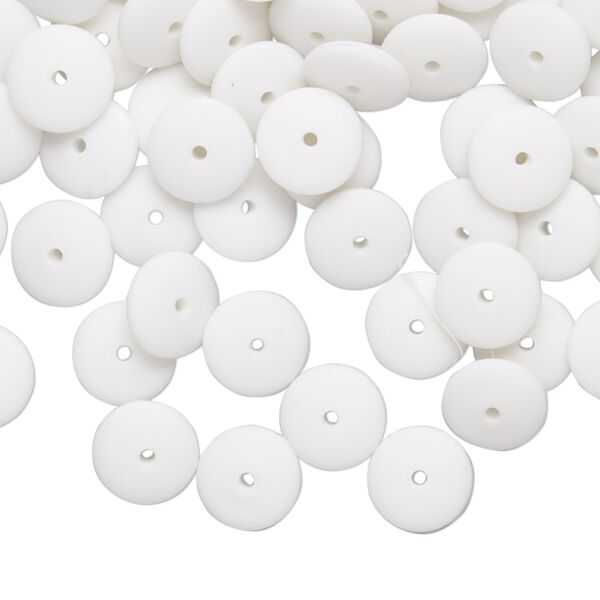 Bead, acrylic, opaque white, 8x2mm saucer with 0.7mm hole. Sold per pkg of 100. image number 0