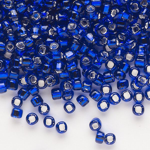 Seed bead, Dyna-Mites™, glass, silver-lined translucent cobalt, #6 round with square hole. Sold per 40-gram pkg. image number 0