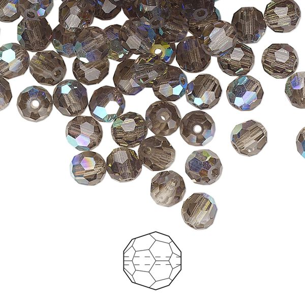 Bead 144pk black diamond AB, Preciosa Czech crystal 5mm round image number 0