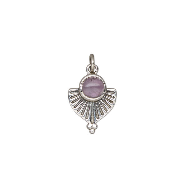 Amethyst / sterling silver 1pkg1, fan drop natural antiqued 14x11.5mm image number 0