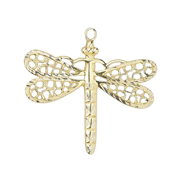 Focal, gold-finished sterling silver, 31.5x27mm single-sided diamond-cut dragonfly. Sold individually. image number 0