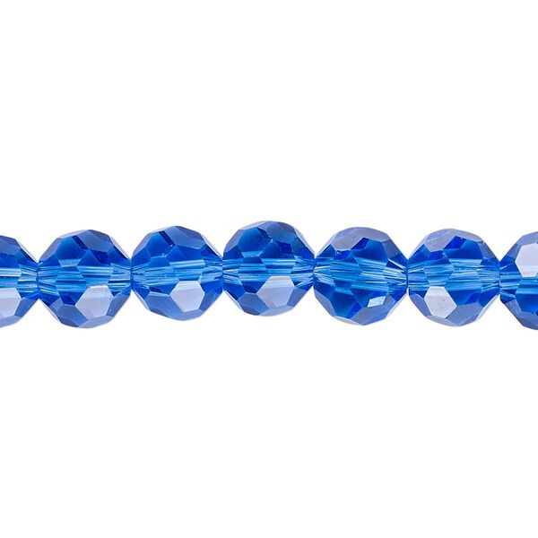 Bead 1pk 32 facets transparent medium blue, Celestial Crystal® 8mm round 15.5-16 inch image number 0
