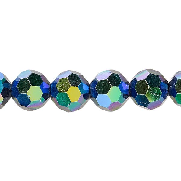 Bead 1pk 32 facets opaque black AB, Celestial Crystal® 10mm round 15.5-16 inch image number 0