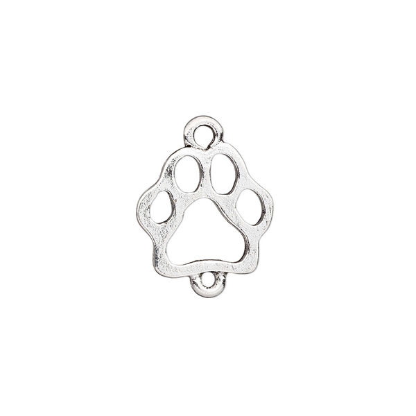 Link, antique silver-plated pewter (tin-based alloy), 15x14mm open paw print. Sold per pkg of 2. image number 0
