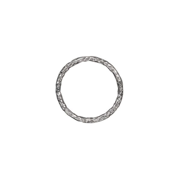 Jump ring, antiqued sterling silver, 14mm hammered round, 11.3mm inside diameter, 17 gauge. Sold per pkg of 2. image number 0