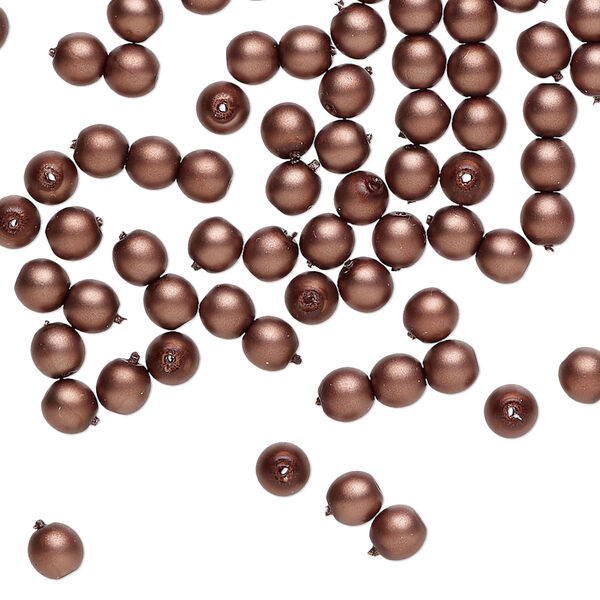 Bead, Czech pearl-coated glass druk, opaque matte mocha, 4mm round. Sold per 15-1/2" to 16" strand. image number 0