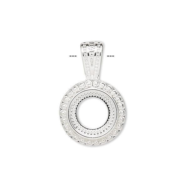 Pendant, silver-plated "pewter" (zinc-based alloy), 24x15.5mm round with rope design and 10mm round setting. Sold per pkg of 4. image number 0