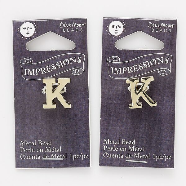 Bead, gold-finished "pewter" (zinc-based alloy), 13x12mm top-drilled "K" with 2mm hole. Sold per pkg of 2. image number 0