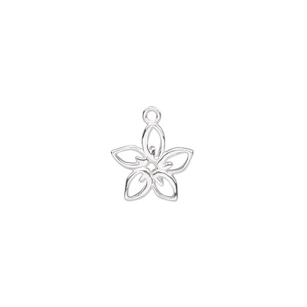 Charm Amoracast® 1pkg1 sterling silver, 12mm single-sided cutout open plumeria flower image number 0