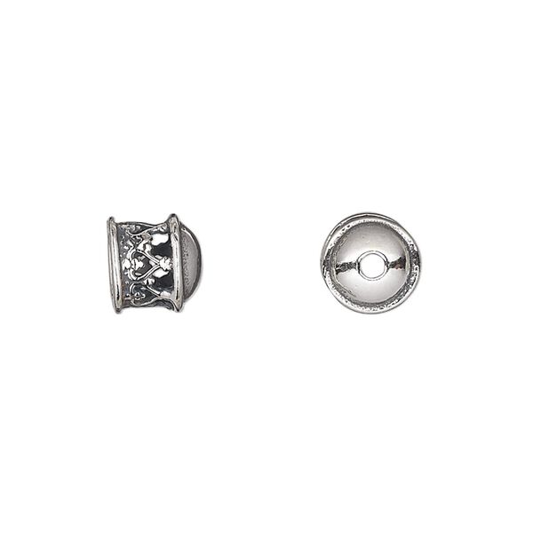 Cord end, antiqued sterling silver, 8x7mm with heart cutout design, 6mm inside diameter. Sold individually. image number 0