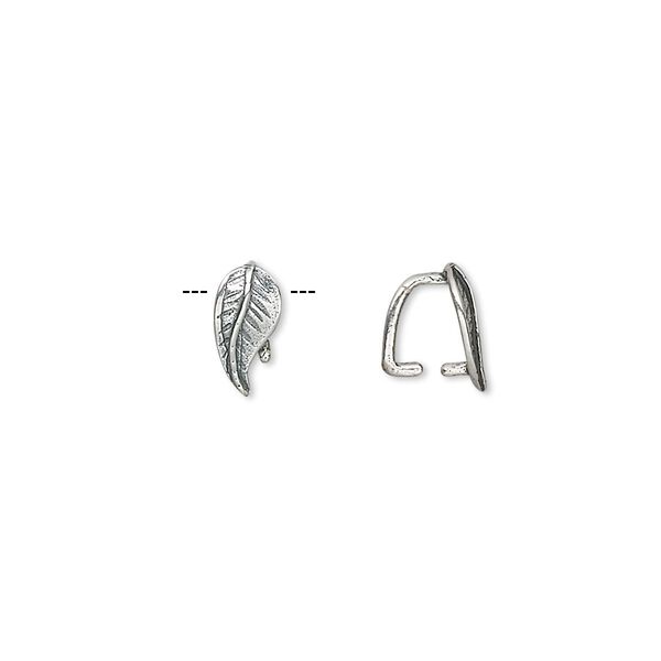 Bail, ice-pick, antiqued sterling silver, 9x5mm leaf, 5.5mm grip length. Sold per pkg of 10. image number 0