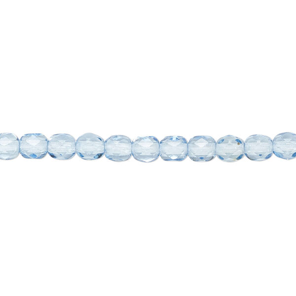 Bead, Czech fire-polished dipped décor glass, light blue, 4mm faceted round. Sold per 15-1/2" to 16" strand, approximately 100 beads. image number 0