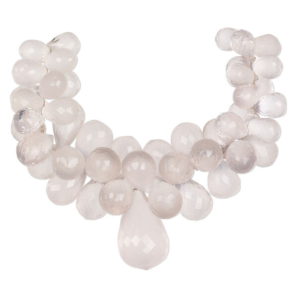 Rose quartz 1pkg1, hand-cut top-drilled faceted teardrop bead natural 6 inch graduated 11x8mm-30x17mm image number 0